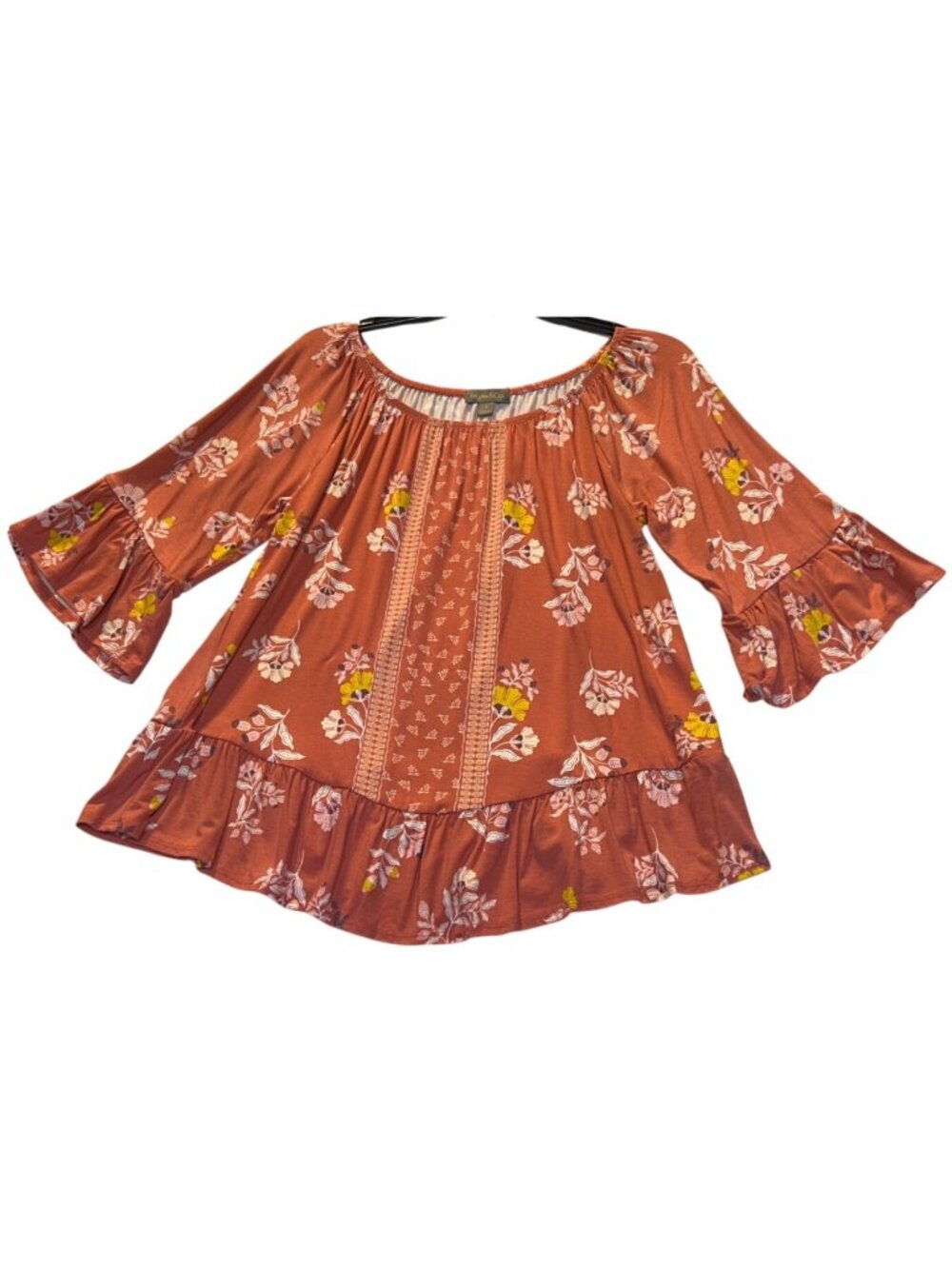 Style & Co Womens Size Small Floral Bell Sleeve Knit Top Runway Top